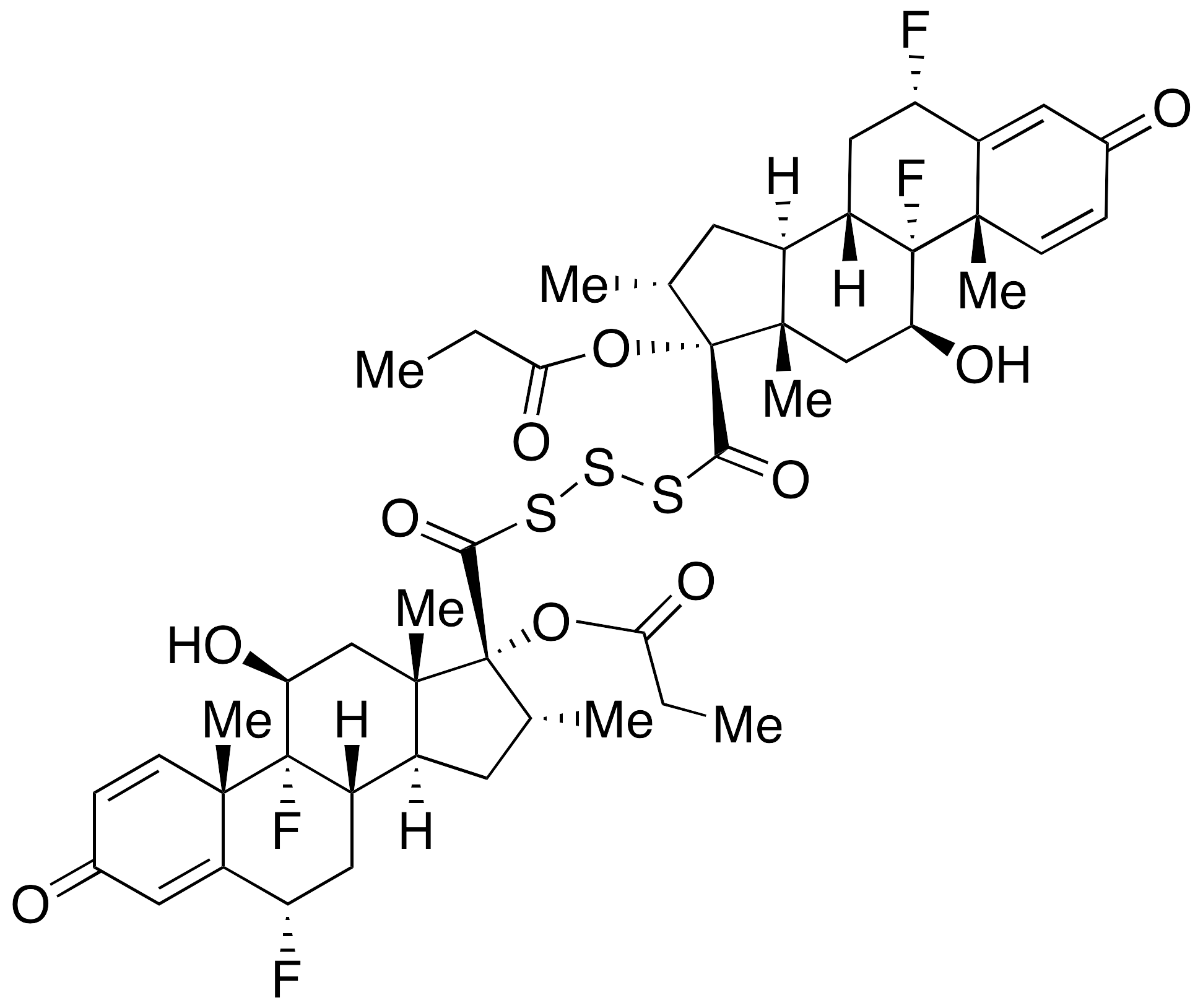 [960071-64-1] （6α，11β，16α，17α）-（6'α，11'β，16'α，17'α）-17,17'-（三硫代二羰基）双[6,9-二氟-11-羟基-16-甲基17-（1-氧代丙氧基）-